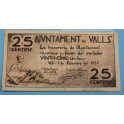 1937 - VALLS - 25 CENTIMOS - TARRAGONA - BILLETE PUEBLO-monedasbarcino.com