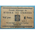 1937 - RIBERA DE CARDOS - 1 PESETA - LLEIDA - BILLETE PUEBLO-monedasbarcino.com