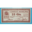 1937 FONZ - HUESCA - 25 CENTIMOS - BILLETE PAPEL MONEDA 