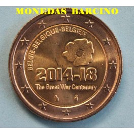 2014 - BELGICA - 2  EUROS -GUERRA MUNDIAL