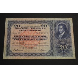 1947 -SUIZA -  20 FRANKEN - SWITZERLAND -  BILLETE - BANKNOTE