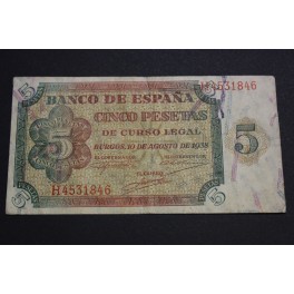 1938 -  ESPAÑA - 5  PESETAS - BURGOS -  BILLETE - BANKNOTE
