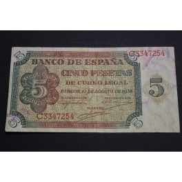 1938 -  ESPAÑA - 5  PESETAS - BURGOS -  BILLETE - BANKNOTE