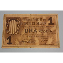 1937 - POBLA DE SEGUR - 1 PESETA - GIRONA - GERONA - BILLETE