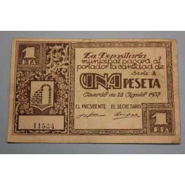 1937 - GRAUS  - 1 PESETA - HUESCA -  RIBAGORZA - BILLETE