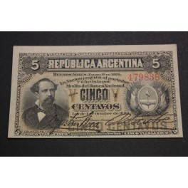 1884- ARGENTINA - 5 CENTAVOS- NICOLAS AVELLANEDA- BILLETE - BANKNOTE