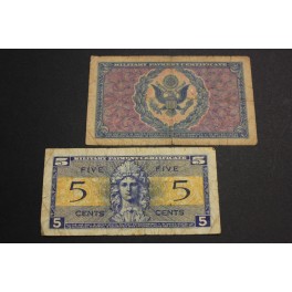 1951-1954 -  ESTADOS UNIDOS-USA -1  DOLLAR Y 5 CENTS - 2 BILLETES - BANKNOTE
