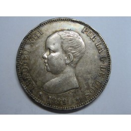 1889 - ALFONSO XIII - 5 PESETA - DURO PLATA - ESPAÑA