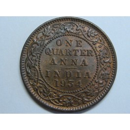 1834 - INDIA  - 1 QUARTER ANNA - KING EMPEROR GEORGE V - BRITISH