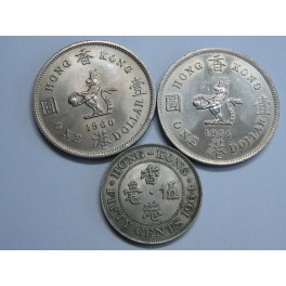 1960-1964-1974  - HONG KONG -  50 cts- 1 DOLLAR- 3 MONEDAS - ELIZABETH 