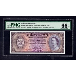 1964 - HONDURAS - 2 DOLLAR - PMG-66- GOBIERNO DE BRITISH HONDURAS- britanica -  BILLETE - BANKNOTE