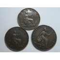 1839 1860 1861 Gran Bretaña Farthing victoria británica de Cobre Lote 3 monedas