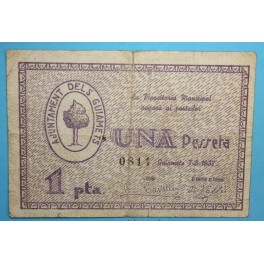 1937 - GUIAMETS - 1 PESETA - TARRAGONA - BILLETE PUEBLO
