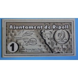 1937 - RIPOLL - 1 PESETAS - TARRAGONA - BILLETE PUEBLO-monedasbarcino.com