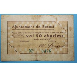 1937-  BOSOST  -  50 Cts - LLEIDA  - BILLETE PUEBLO