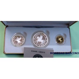 1992 - GRECIA - 10 y 25 y 150  ECU - PEGASO - 3 MONEDAS COLECCION PLATA