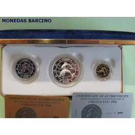 1994 - GRECIA - 10 y 25 y 150  ECU - DELFINES - 3 MONEDAS COLECCION PLATA