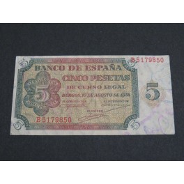 1938 - ESPAÑA - 5 PESETAS - BURGOS - BILLETE -  ESTADO ESPAÑOL