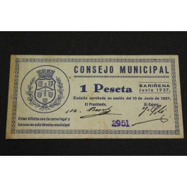 1937 - SARIÑENA- HUESCA - 1 PESETA - BILLETE PAPAEL MONEDA