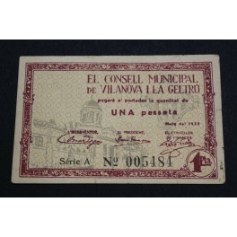 1937 - VILANOVA I LA GELTRÚ - 1 PESETA - BARCELONA -BILLETE PUEBLO