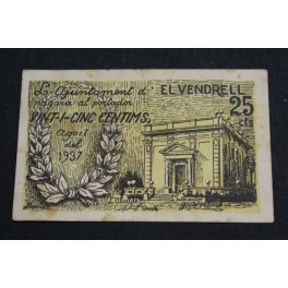 1937 - VENDRELL - TARRAGONA - 25 CENTIMOS  - BILLETE PAPEL MONEDA
