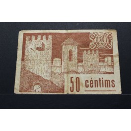 1937 - MONTBLANC - TARRAGONA - 50 CENTIMOS  - BILLETE PAPEL MONEDA