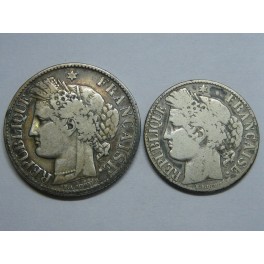 1888-1871- FRANCIA - 1 y 2  FRANC  - FRANCE -LIBERTE - PLATA