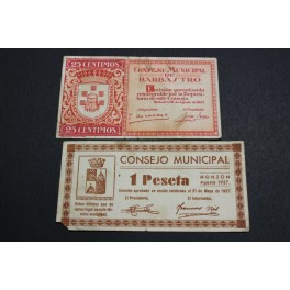 1937 -  BARBASTRO - MONZON - 25 CENTIMOS - 1 PESETA - ARAGON -HUESCA - BILLETE