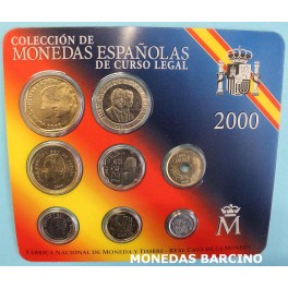 2000-  ESPAÑA -  PESETAS - 8 MONEDAS - CARTERITA-monedasbarcino
