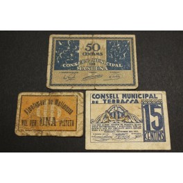 1937 -MANRESA, MOLLERUSSA, TERRASSA - 10- 50 CENTIMOS - 1 PESETA -PAPEL MONEDA