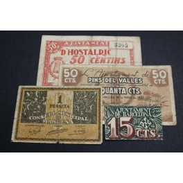 1937 - BARCELONA, HOSTALRIC, PINS DEL VALLES, MANRESA  - 15- 50 CENTIMOS - 1 PESETA -PAPEL MONEDA