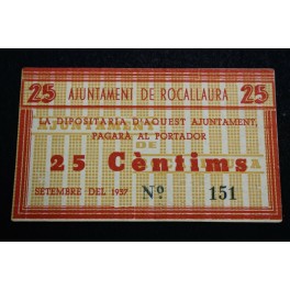 1937 -ROCALLAURA - 25 CENTIMOS - BILLETE PAPEL MONEDA-monedasbarcino