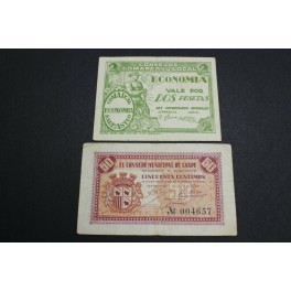 1937 - CASPE - BARBASTRO -  50 CENTIMOS - 2 PESETAS - BILLETE PAPEL MONEDA