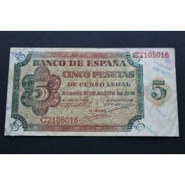 1938 - ESPAÑA - 5 PESETAS - BURGOS - BILLETE -  ESTADO ESPAÑOL