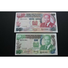 1987 KENYA-10 -50 SHILLINGS -AFRICA- 2 BILLETES - BANKNOTE
