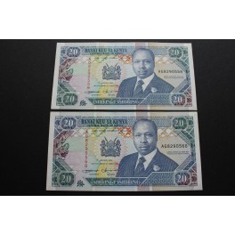 1994 KENYA-20 SHILLINGS -AFRICA- 2 BILLETES - BANKNOTE