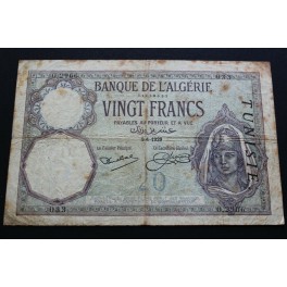 1929 TUNEZ- TUNISIA -20 FRANCS-ALGERIA- BILLETE - BANKNOTE