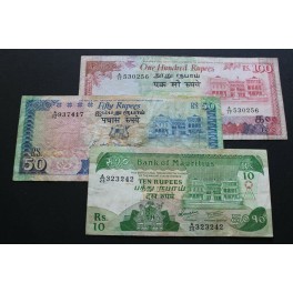  1985-1986 MAURICIO -10+50+100 RUPEES- AFRICA - BILLETE 