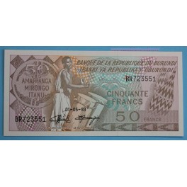 1993 BURUNDI - 50 FRANCOS - AMAFRANGA -BILLETE -BANKNOTE