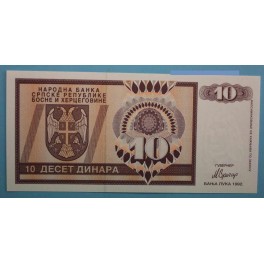 1992 BOSNIA HERZEGOVINA -BILLETE  - 10 DINARA  NARODNA BANKA