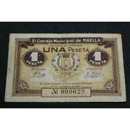 1937 - MAELLA - 1 PESETA - ZARAGOZA 