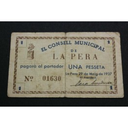 1937 - LA PERA - 1 PESETA - GIRONA - BILLETE PUEBLO