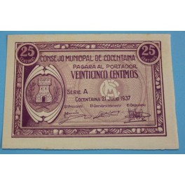 1937 - COCENTAINA - 25 CENTIMOS - BILLETE PAPEL MONEDA ALICANTE