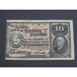1891 ARGENTINA - 10 CENTAVOS- SANTAMARIA & ACHAVAL- BILLETE - BANKNOTE