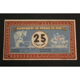 1937 -PREMIA DE MAR-25 CENTIMOS - BARCELONA -BILLETE PAPEL MONEDA