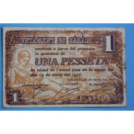 1937 - SABADELL - 1 PESETA - BARCEONA - BILLETE PUEBLO