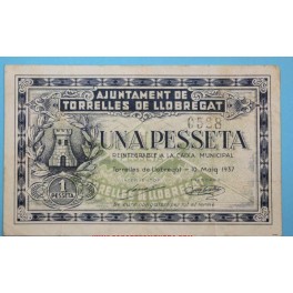 1937 - TORRELLES DE LLOBREGAT - 1 PESETA - BARCELONA - BILLETE PUEBLO