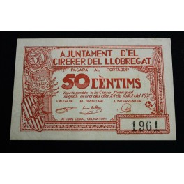 1937- CIRERER DE LLOBREGAT - 50 CENTIMOS- BARCELONA - BILLETE