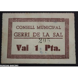 1937- GERRI DE LA SAL -LLEIDA - 1 PESETA - BILLETE PAPEL MONEDA