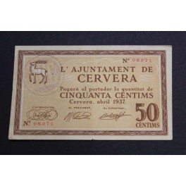 1937- CERVERA - 50 CENTIMOS - LLEIDA -BILLETE